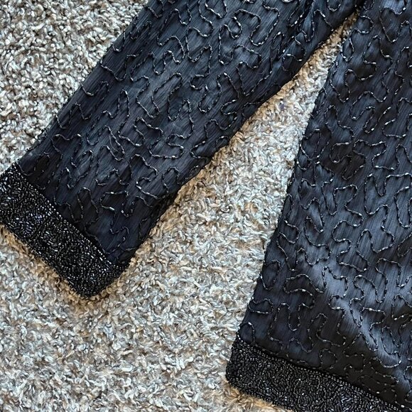 100% Silk Vintage 90s Laurence Kazar Cardigan Women Medium Black Gothic Fairy - Picture 6 of 8